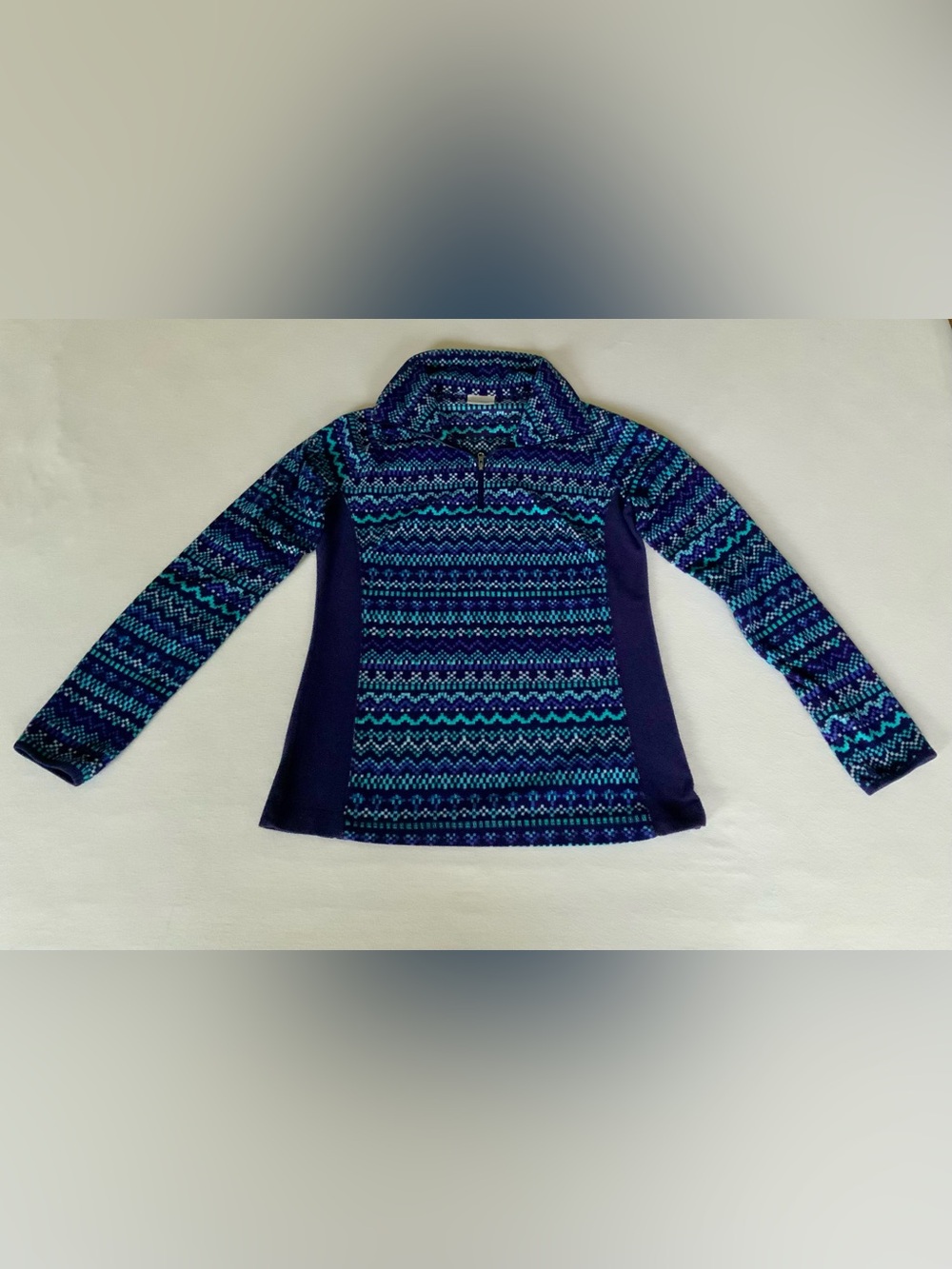 Columbia Women’s Blue Teal Geometric Fleece Quarter Zip Pullover M